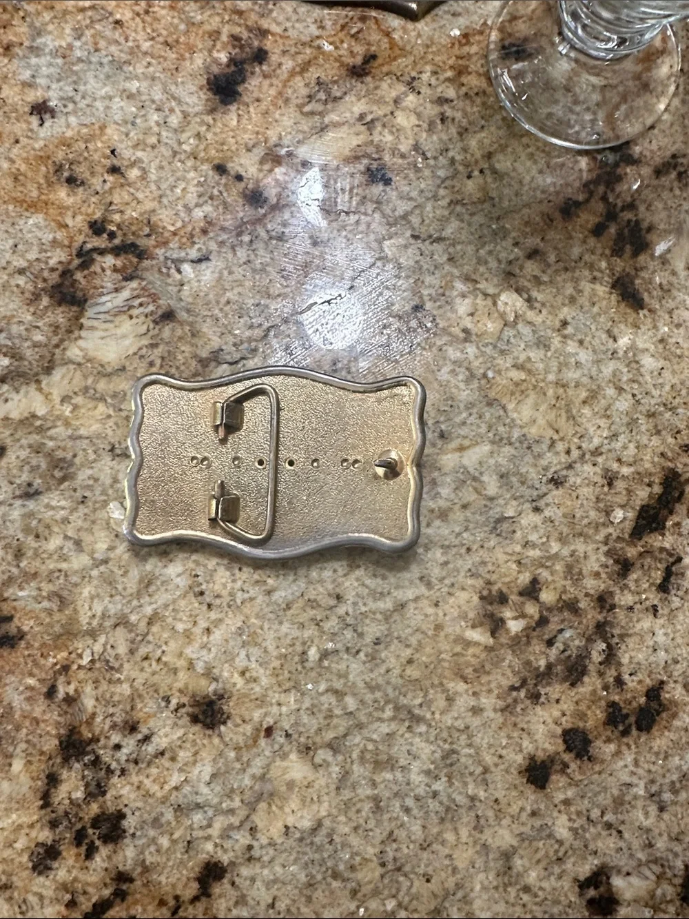 Source Unknown Silver-Tone Belt Buckle with Brown Cabochon